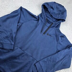 Nike Dri-FIT Hoodie Mens Medium Navy Blue Pullover Embroidered Swoosh